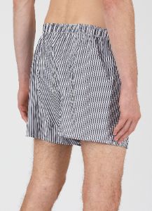 Men's Classic Boxer Shorts in White/Navy Stripe sold by Sunspel