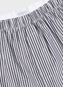 Men's Classic Boxer Shorts in White/Navy Stripe sold by Sunspel