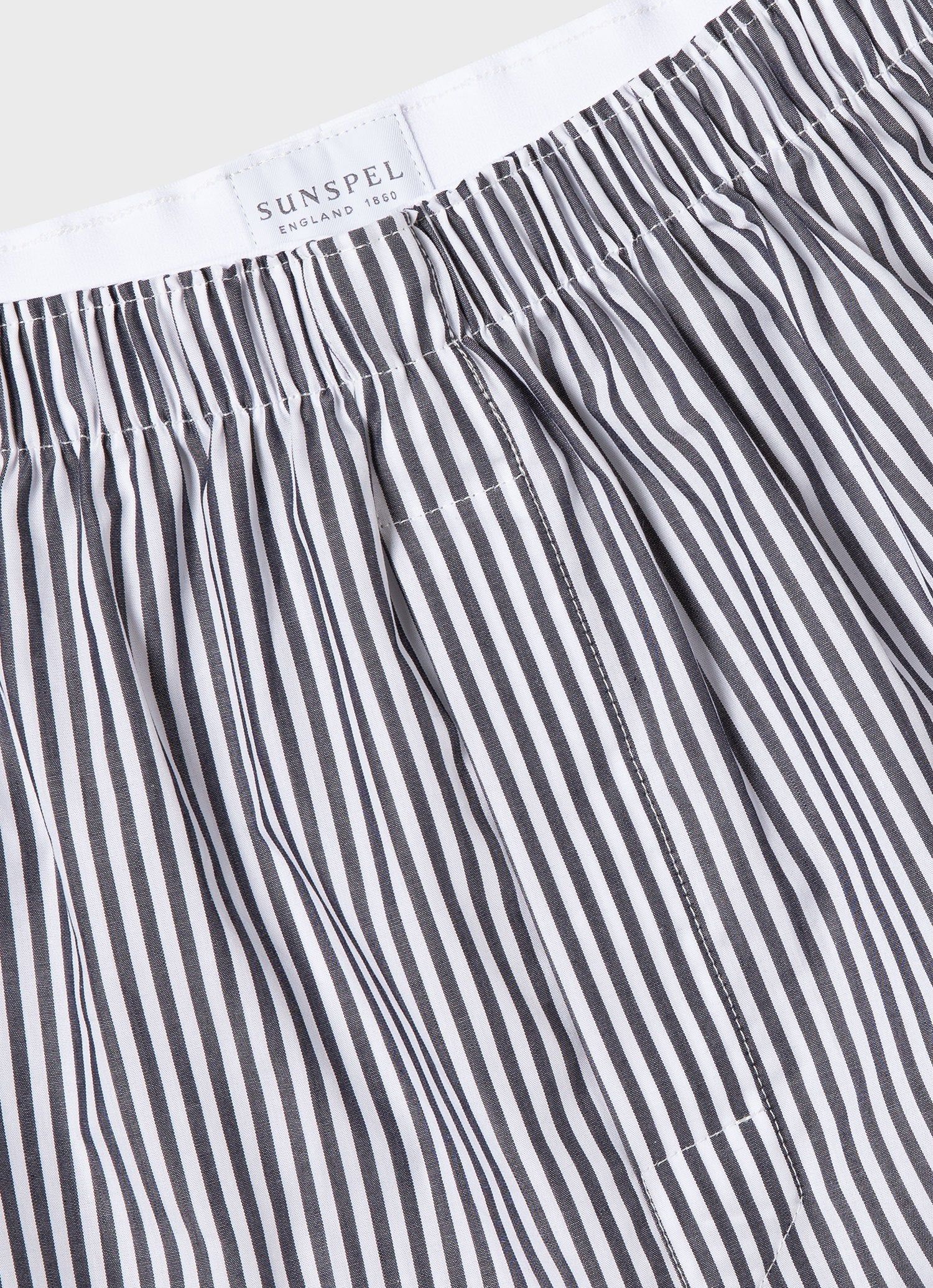 Men's Classic Boxer Shorts in White/Navy Stripe sold by Sunspel product image thumbnail 4