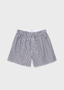 Men's Classic Boxer Shorts in White/Navy Stripe sold by Sunspel