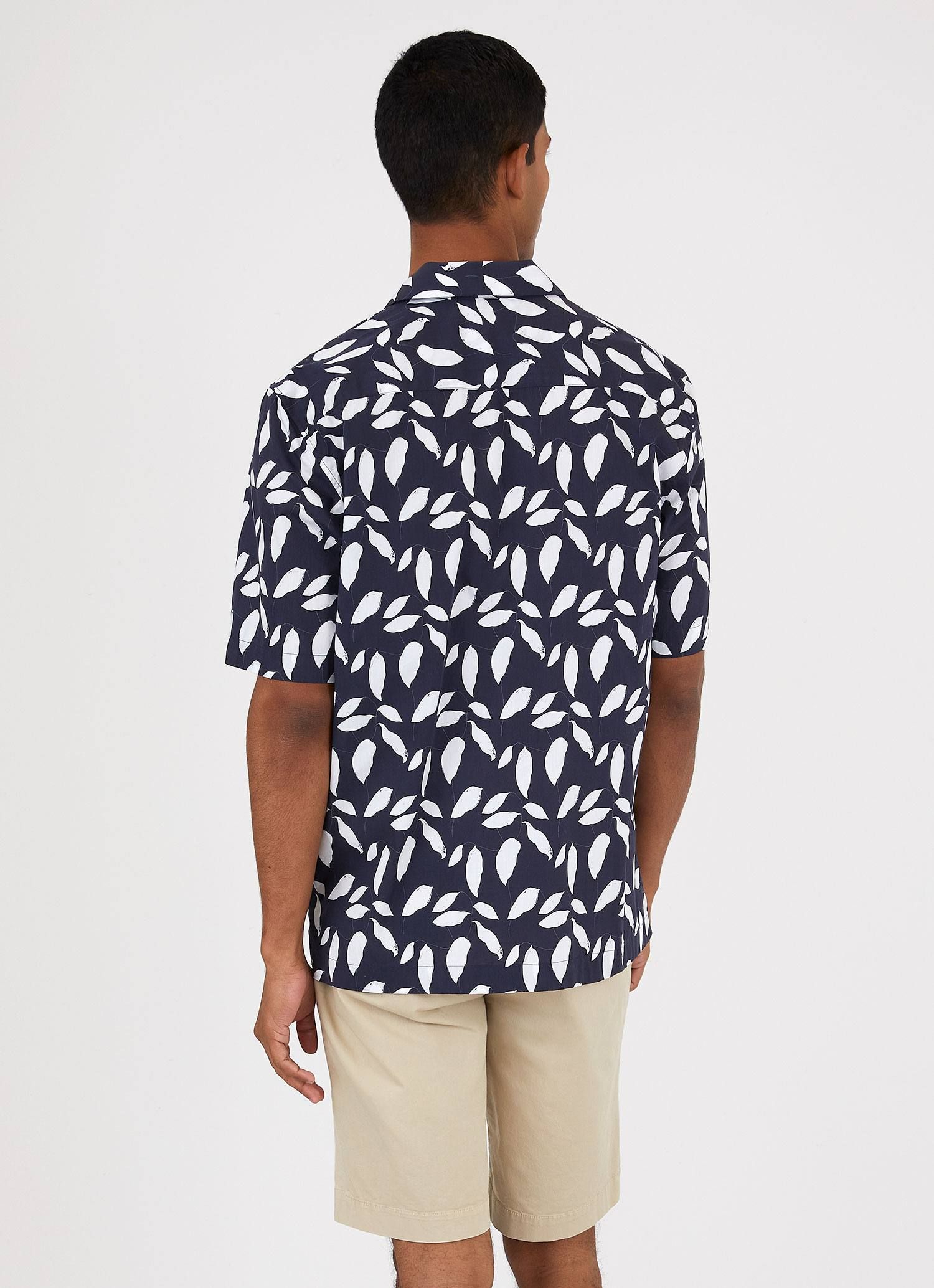 Men's Sunspel and Rosie McGuinness Camp Collar Shirt in Navy/Ecru Leaf sold by Sunspel product image thumbnail 4