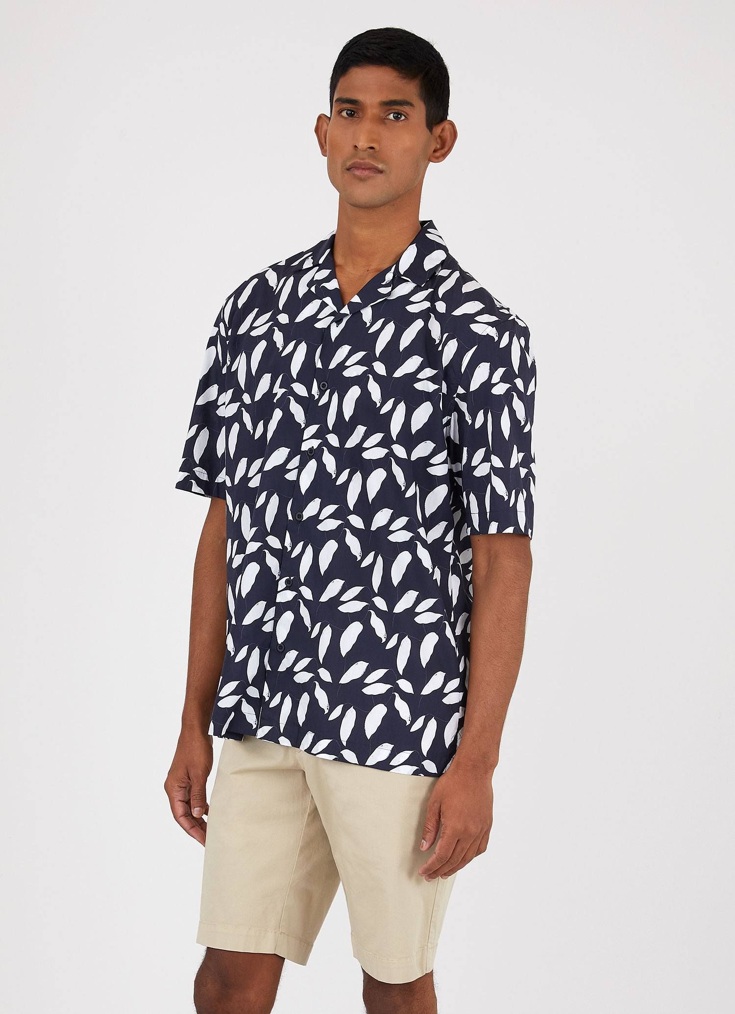 Men's Sunspel and Rosie McGuinness Camp Collar Shirt in Navy/Ecru Leaf sold by Sunspel product image thumbnail 2