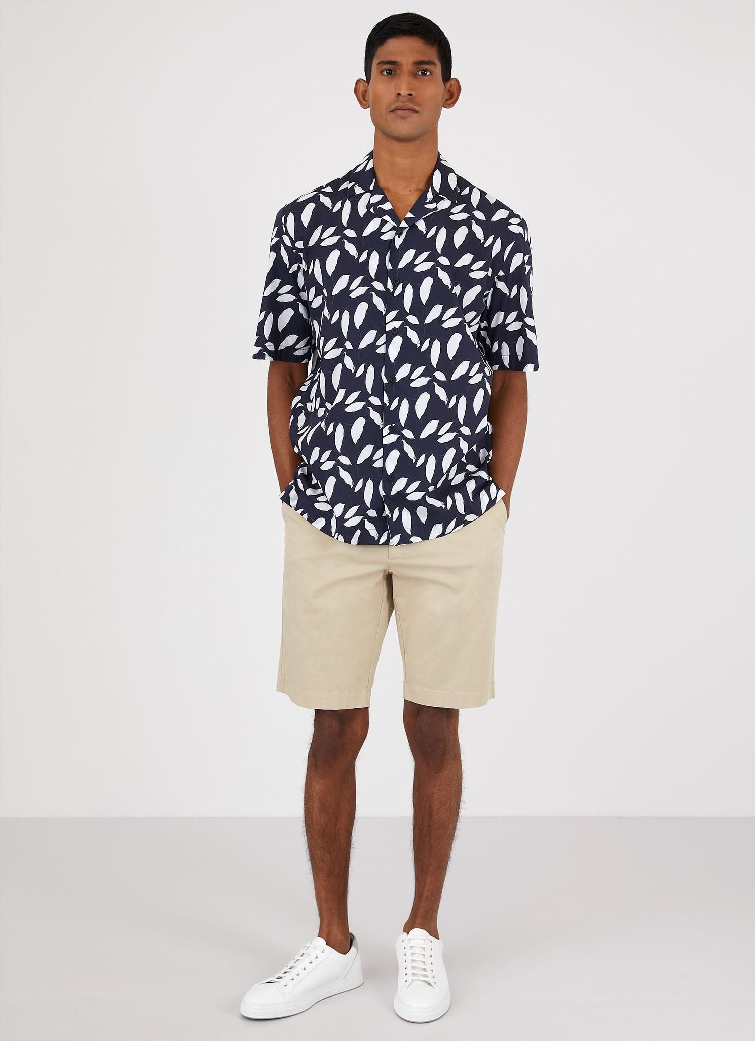 Men's Sunspel and Rosie McGuinness Camp Collar Shirt in Navy/Ecru Leaf sold by Sunspel product image thumbnail 3