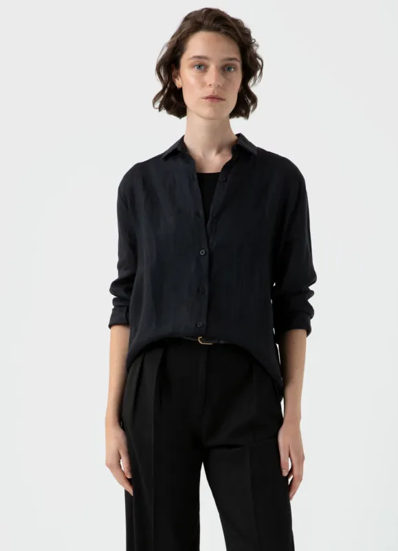 Women's Linen Shirt in Black sold by Sunspel