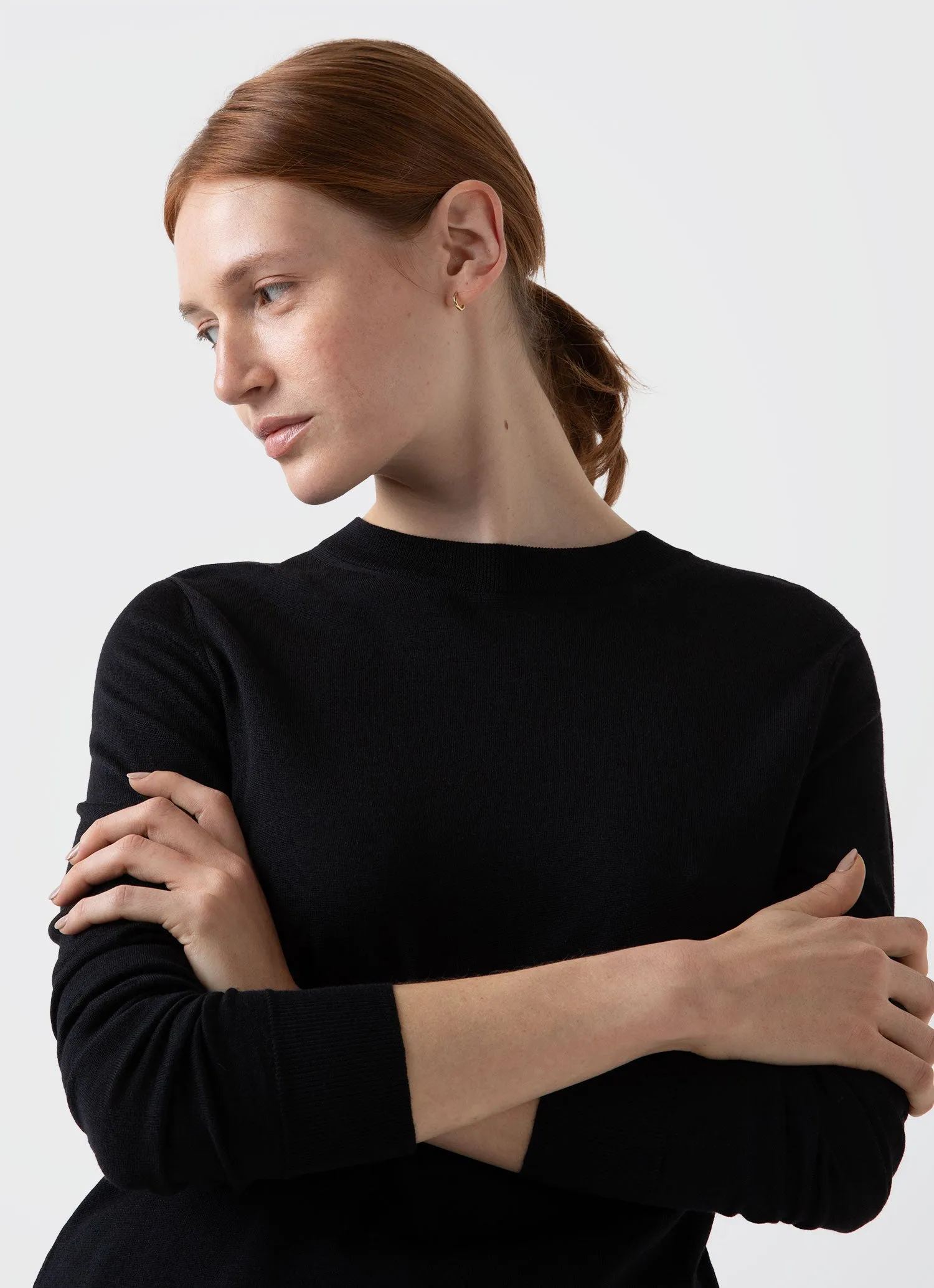 Women's Merino Silk Crew Neck jumper in Black sold by Sunspel