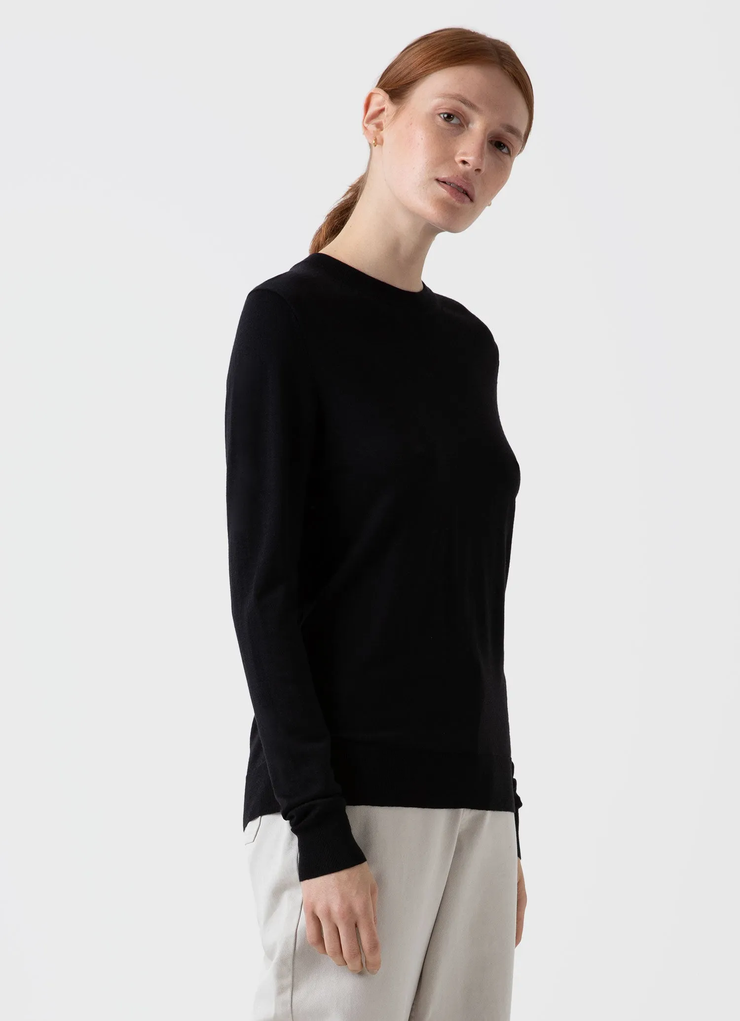 Women's Merino Silk Crew Neck jumper in Black sold by Sunspel product image thumbnail 2