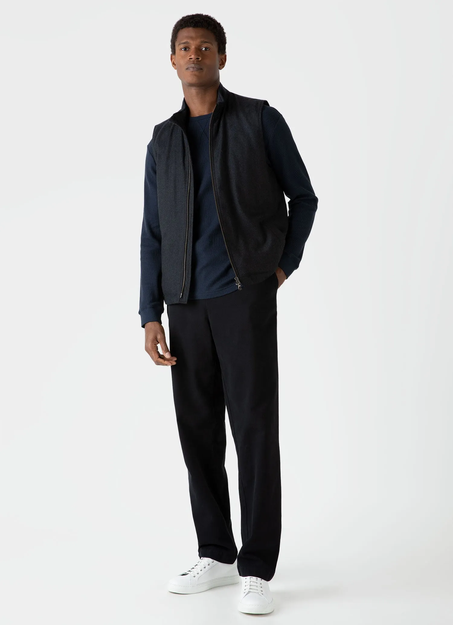 Men's Long Sleeve Waffle T-shirt in Navy sold by Sunspel product image thumbnail 3