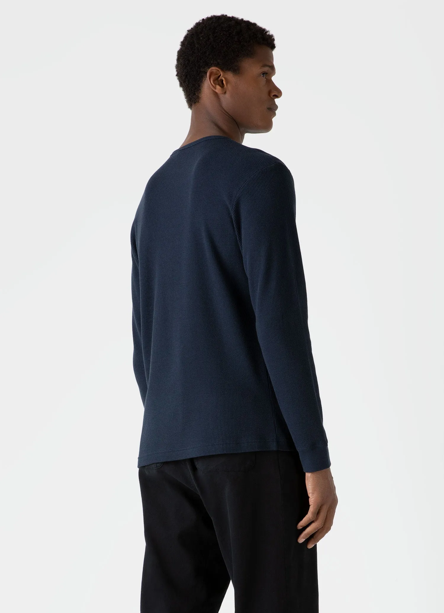 Men's Long Sleeve Waffle T-shirt in Navy sold by Sunspel product image thumbnail 4