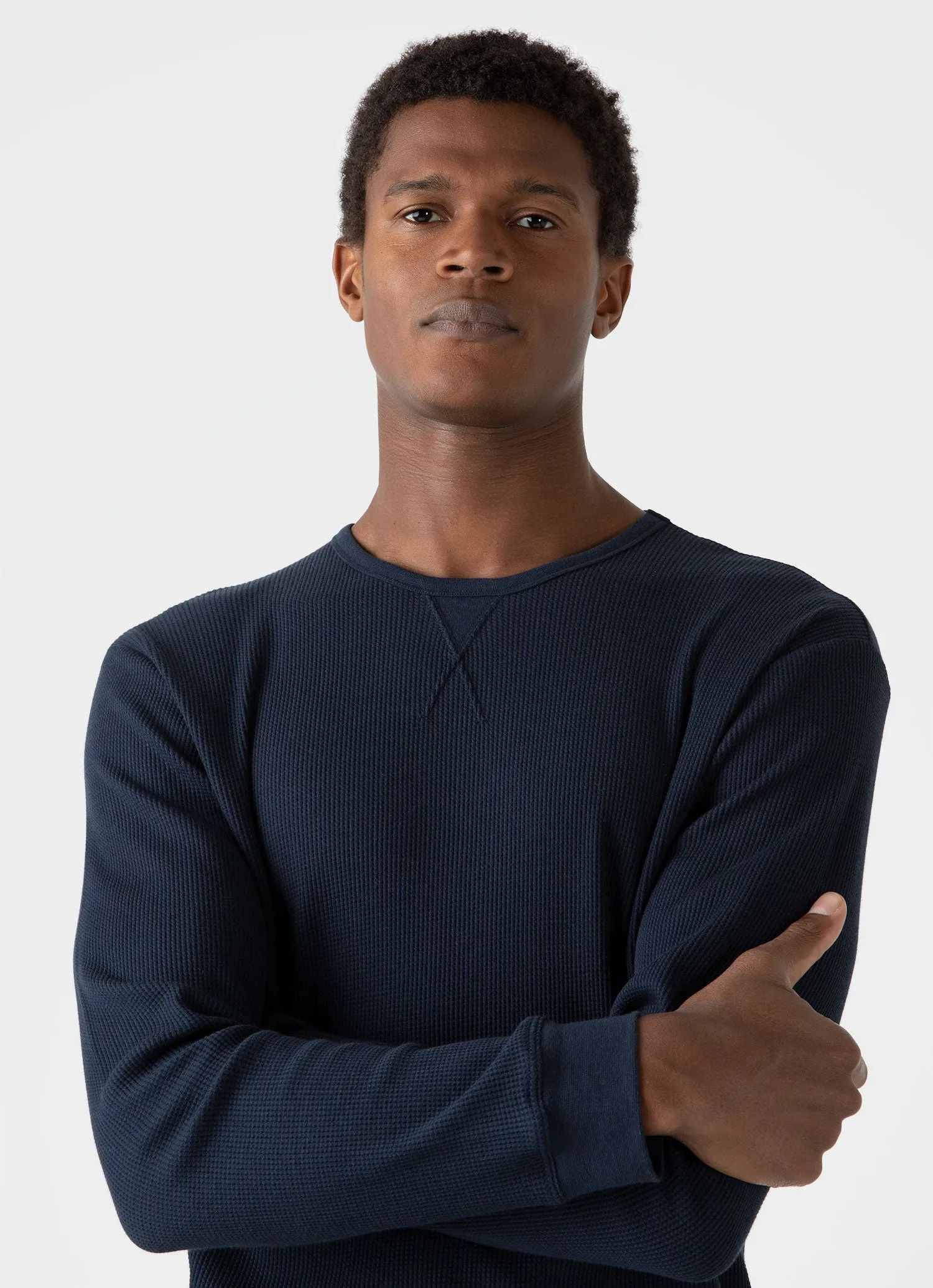 Men's Long Sleeve Waffle T-shirt in Navy sold by Sunspel product image thumbnail 5