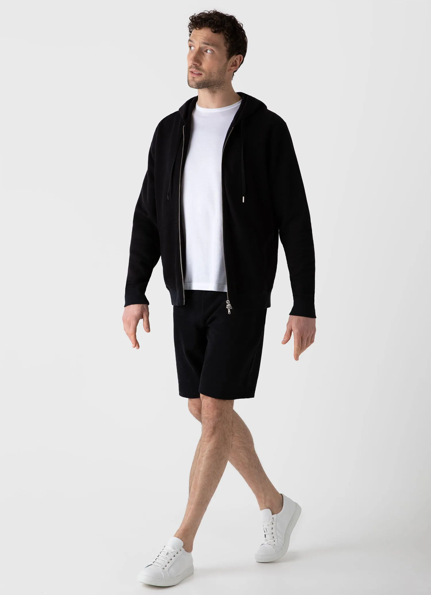 Men's Loopback Zip Hoodie in Black sold by Sunspel product image thumbnail 3
