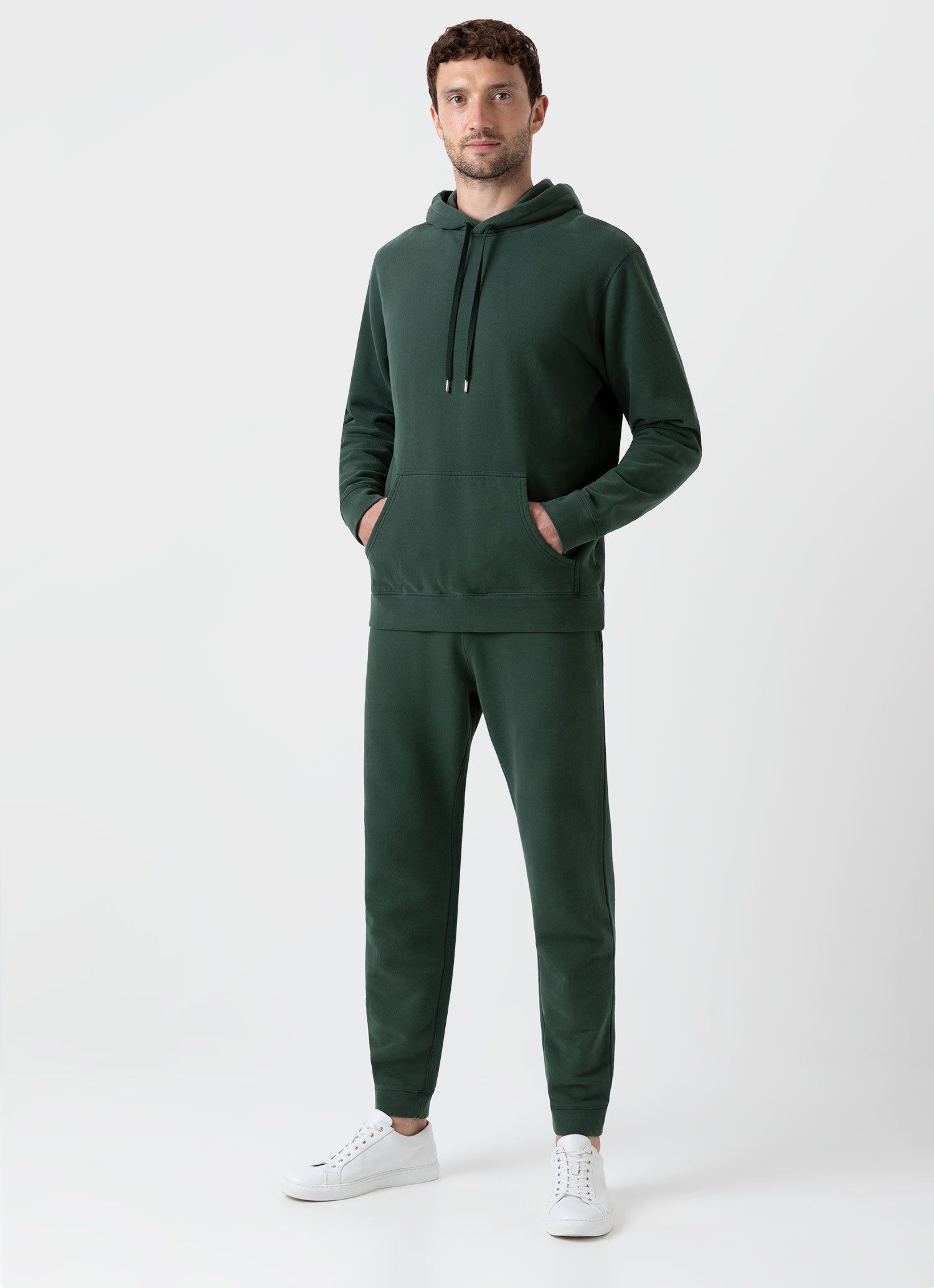 Men's Loopback Hoody in Dark Green sold by Sunspel product image thumbnail 3