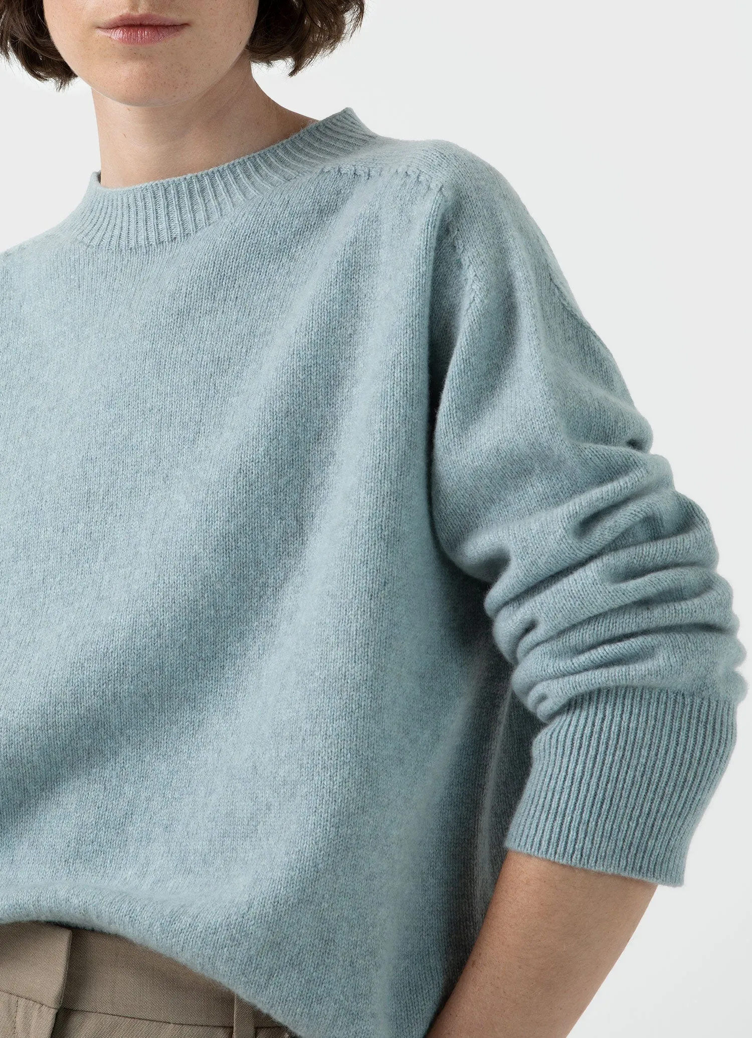 Women's Lambswool Crewneck Jumper in Blue Sage sold by Sunspel product image thumbnail 3