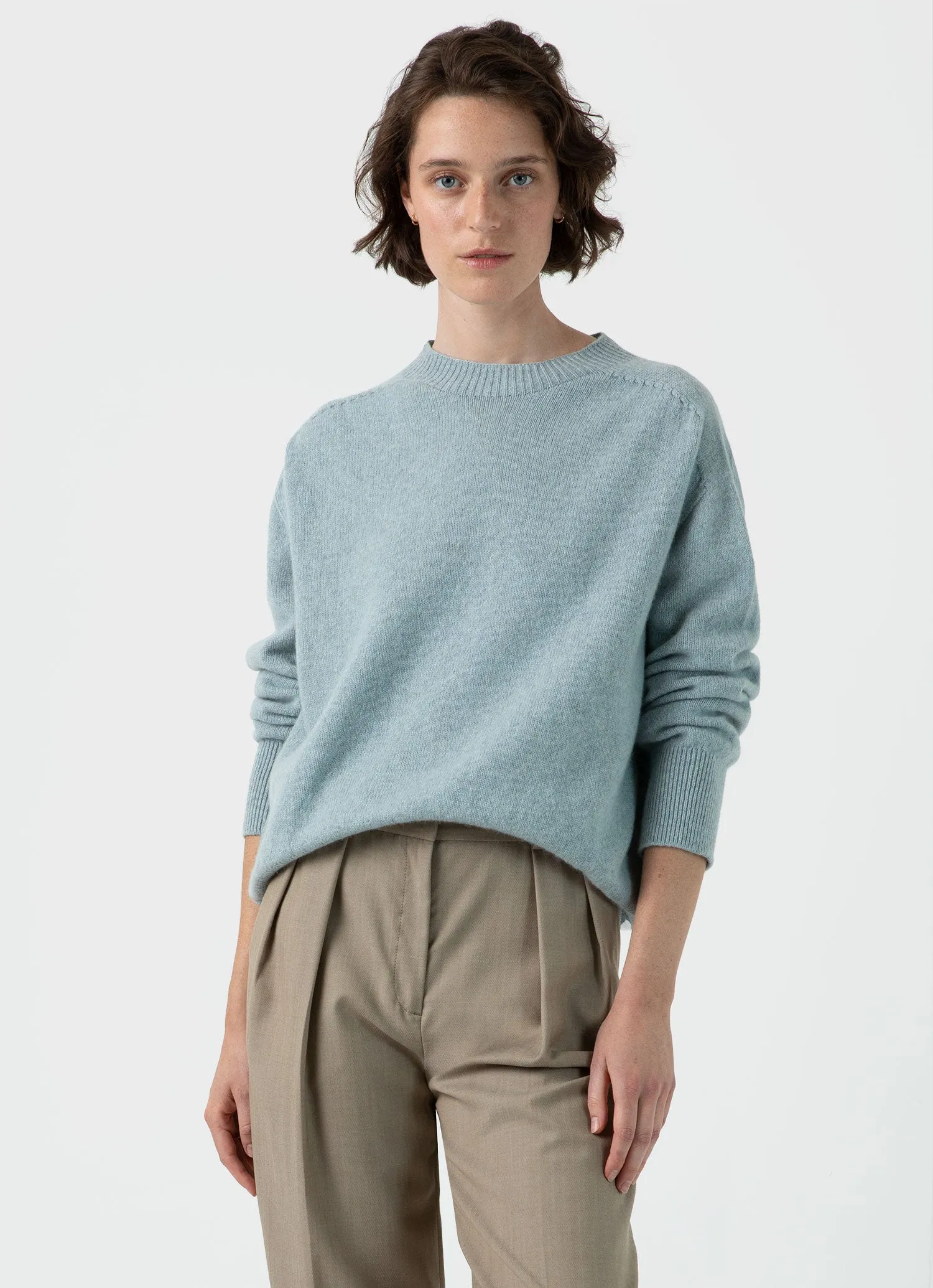 Women's Lambswool Crewneck Jumper in Blue Sage sold by Sunspel product image thumbnail 2