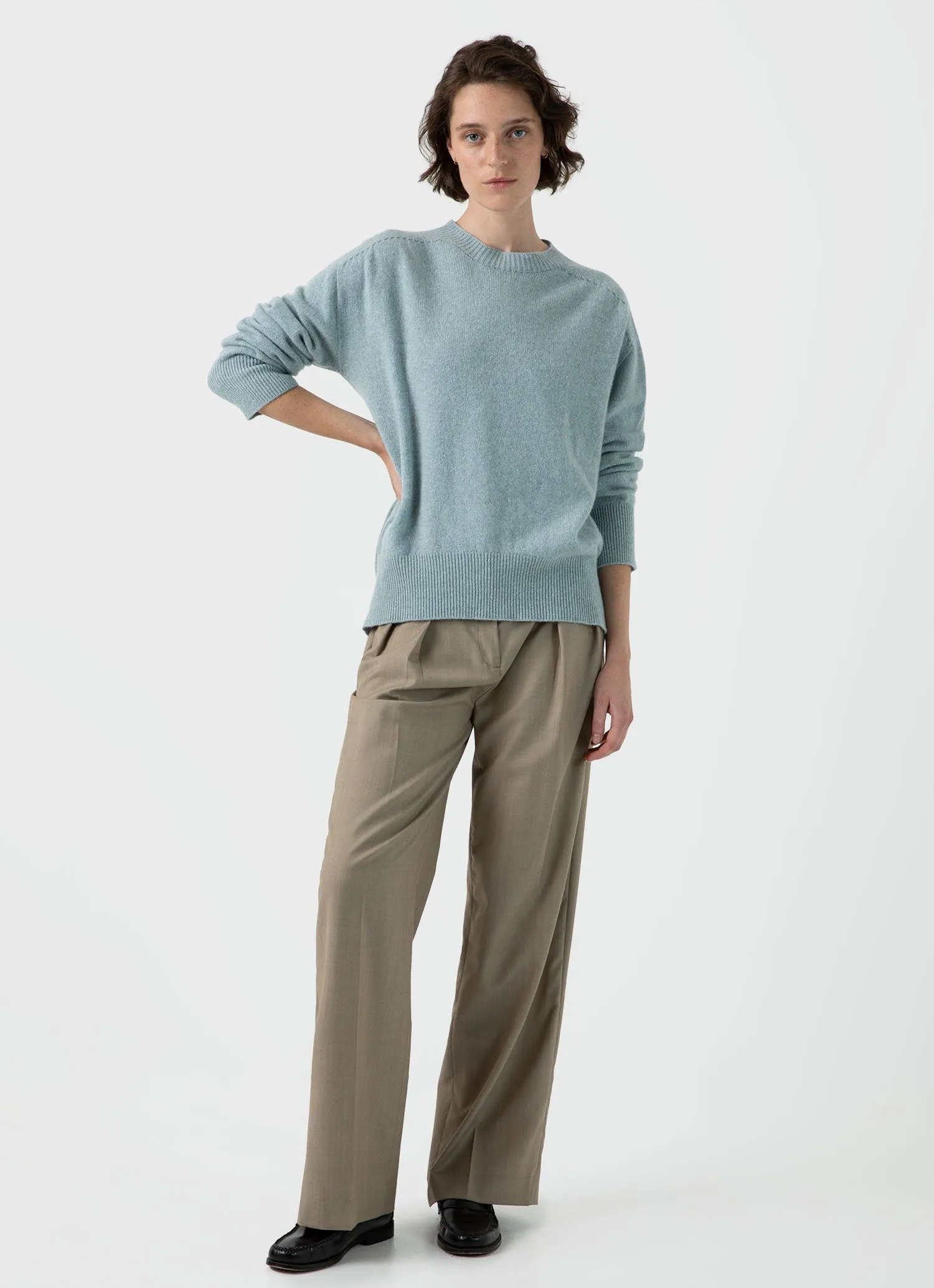 Women's Lambswool Crewneck Jumper in Blue Sage sold by Sunspel
