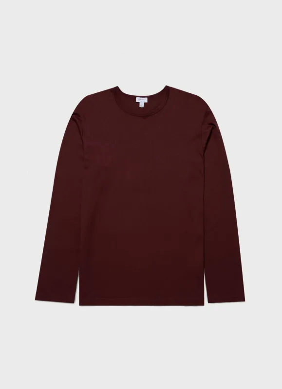 Men's Cotton Modal Lounge Long Sleeve T-shirt in Maroon sold by Sunspel