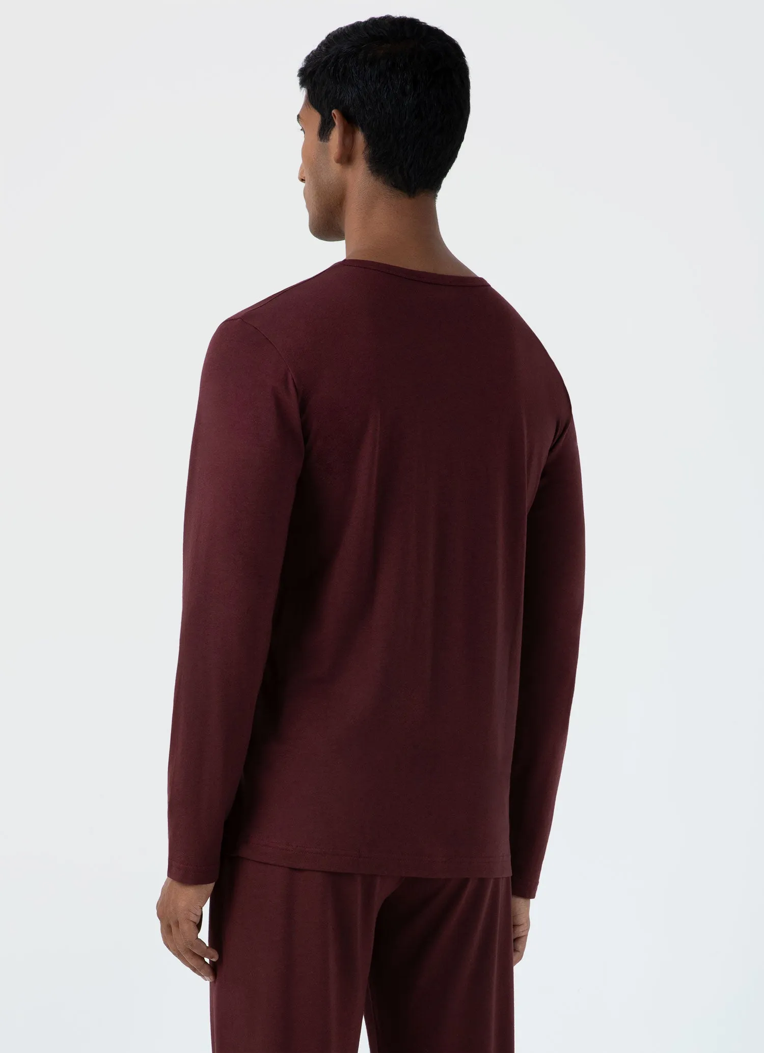 Men's Cotton Modal Lounge Long Sleeve T-shirt in Maroon sold by Sunspel product image thumbnail 5