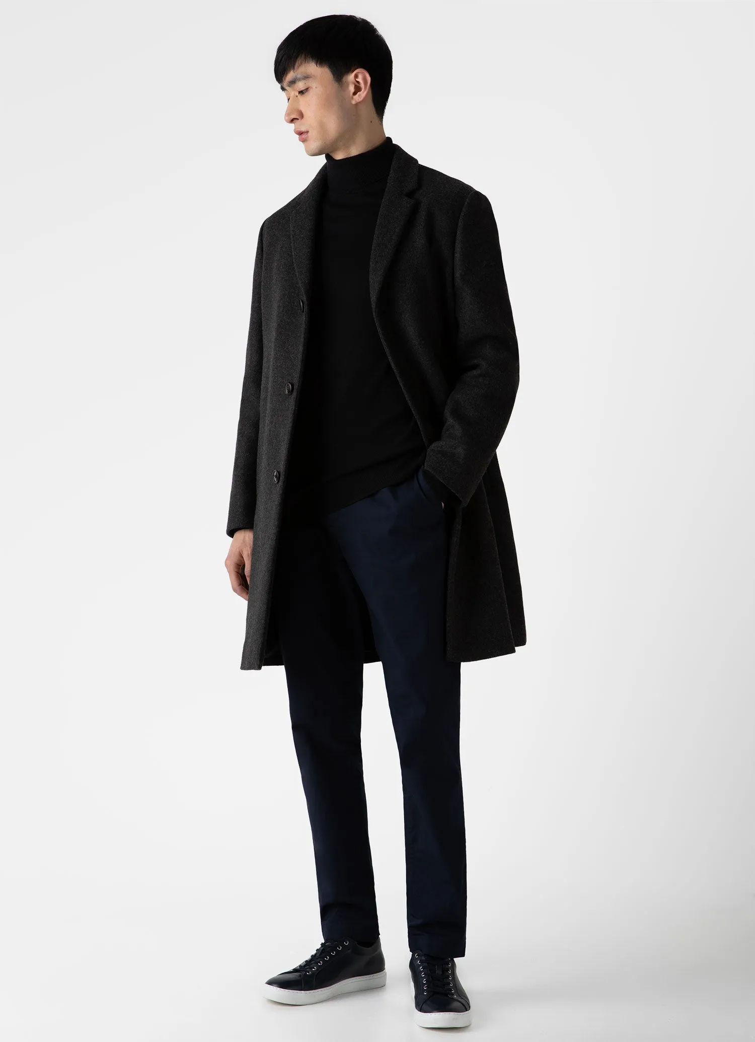 Men's Extra-Fine Merino Roll Neck in Black sold by Sunspel product image thumbnail 3