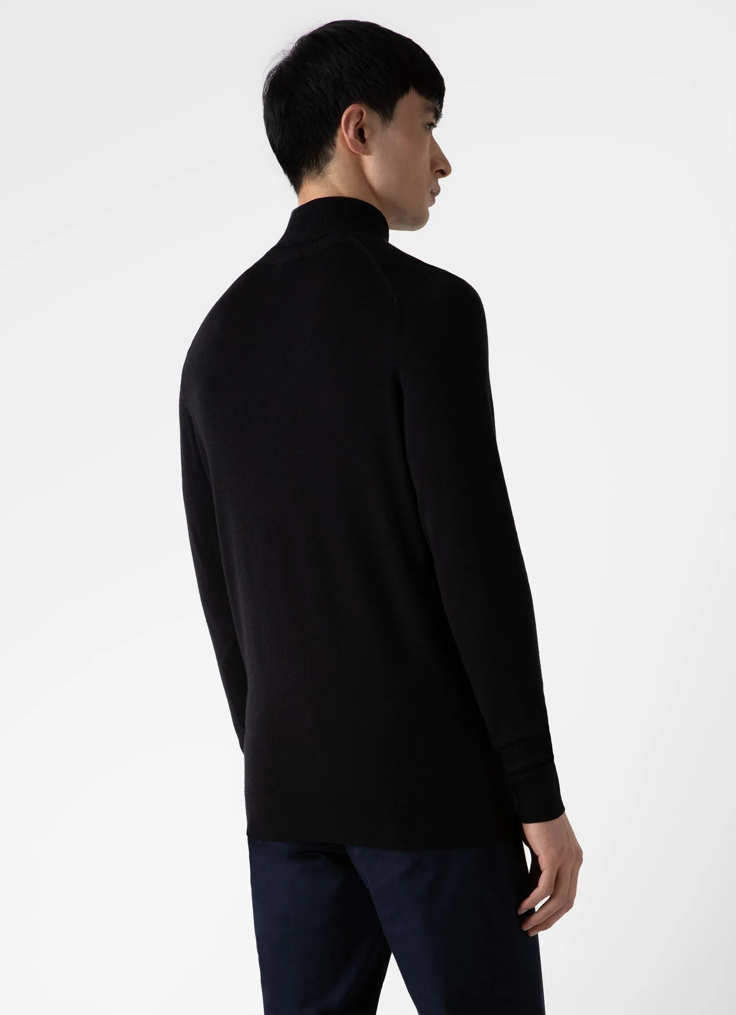 Men's Extra-Fine Merino Roll Neck in Black sold by Sunspel product image thumbnail 5