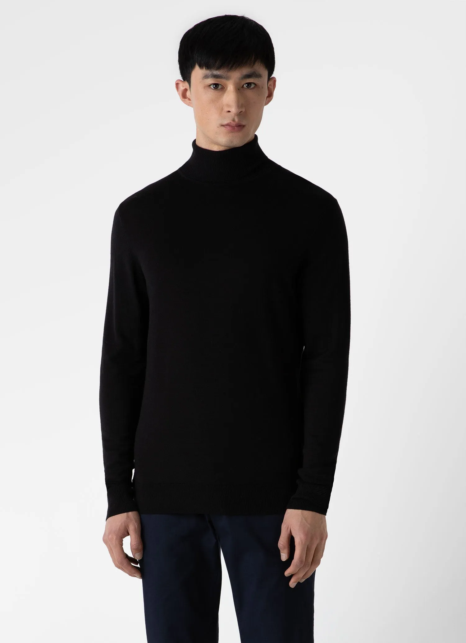 Men's Extra-Fine Merino Roll Neck in Black sold by Sunspel product image thumbnail 2