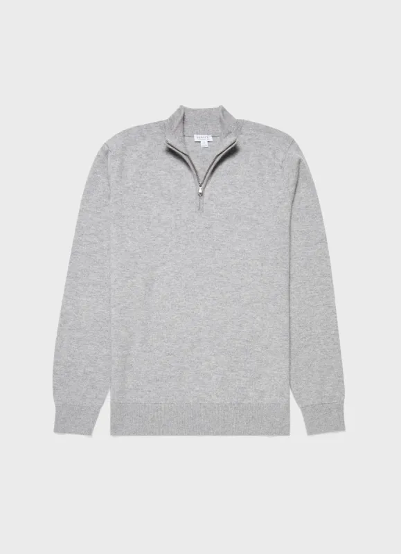 Men's Cashmere Zip Neck Jumper in Grey Melange sold by Sunspel
