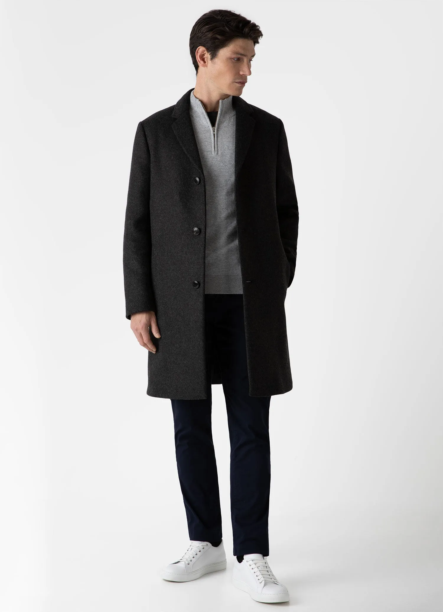 Men's Cashmere Zip Neck Jumper in Grey Melange sold by Sunspel product image thumbnail 3