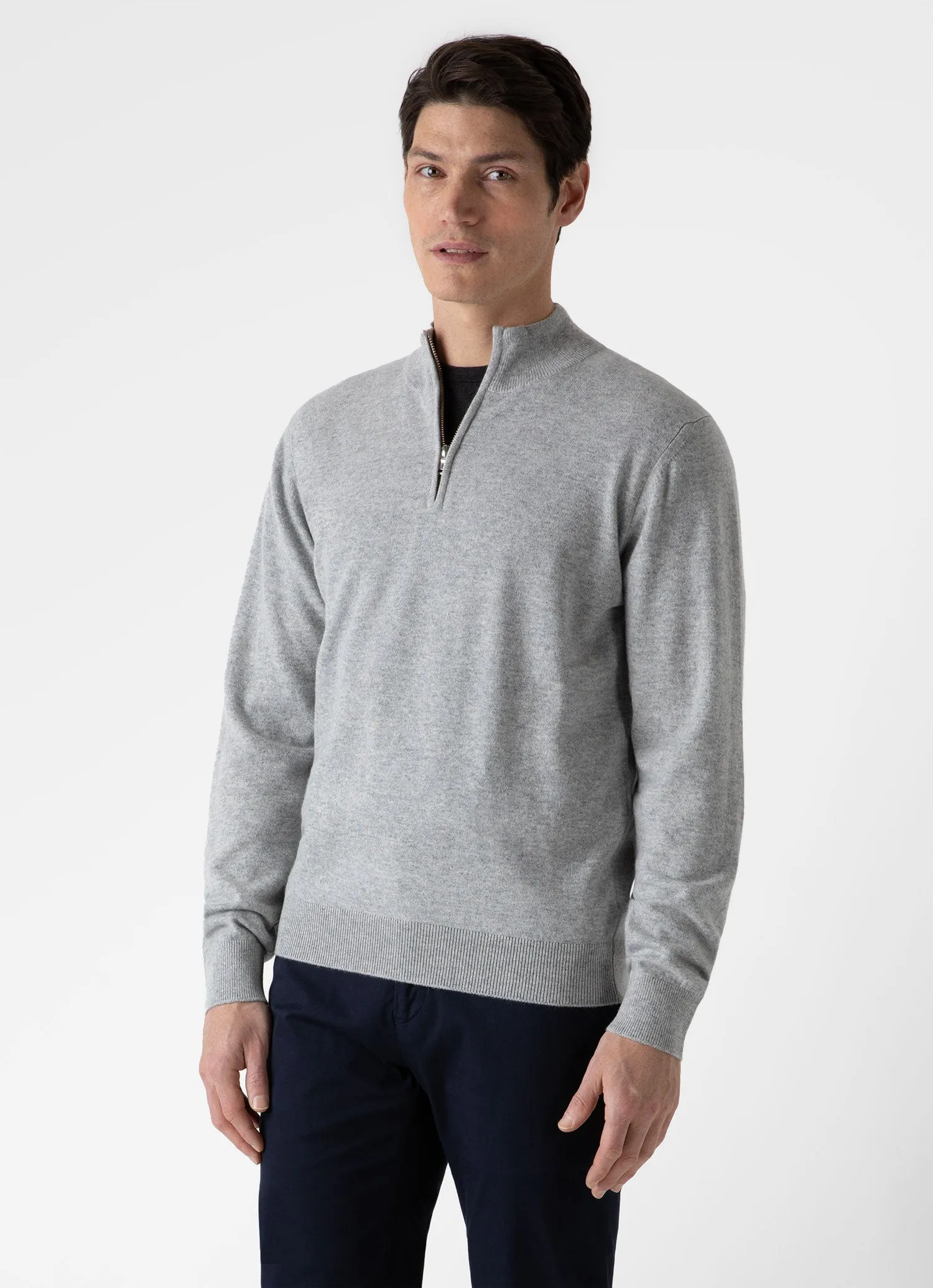 Men's Cashmere Zip Neck Jumper in Grey Melange sold by Sunspel product image thumbnail 2