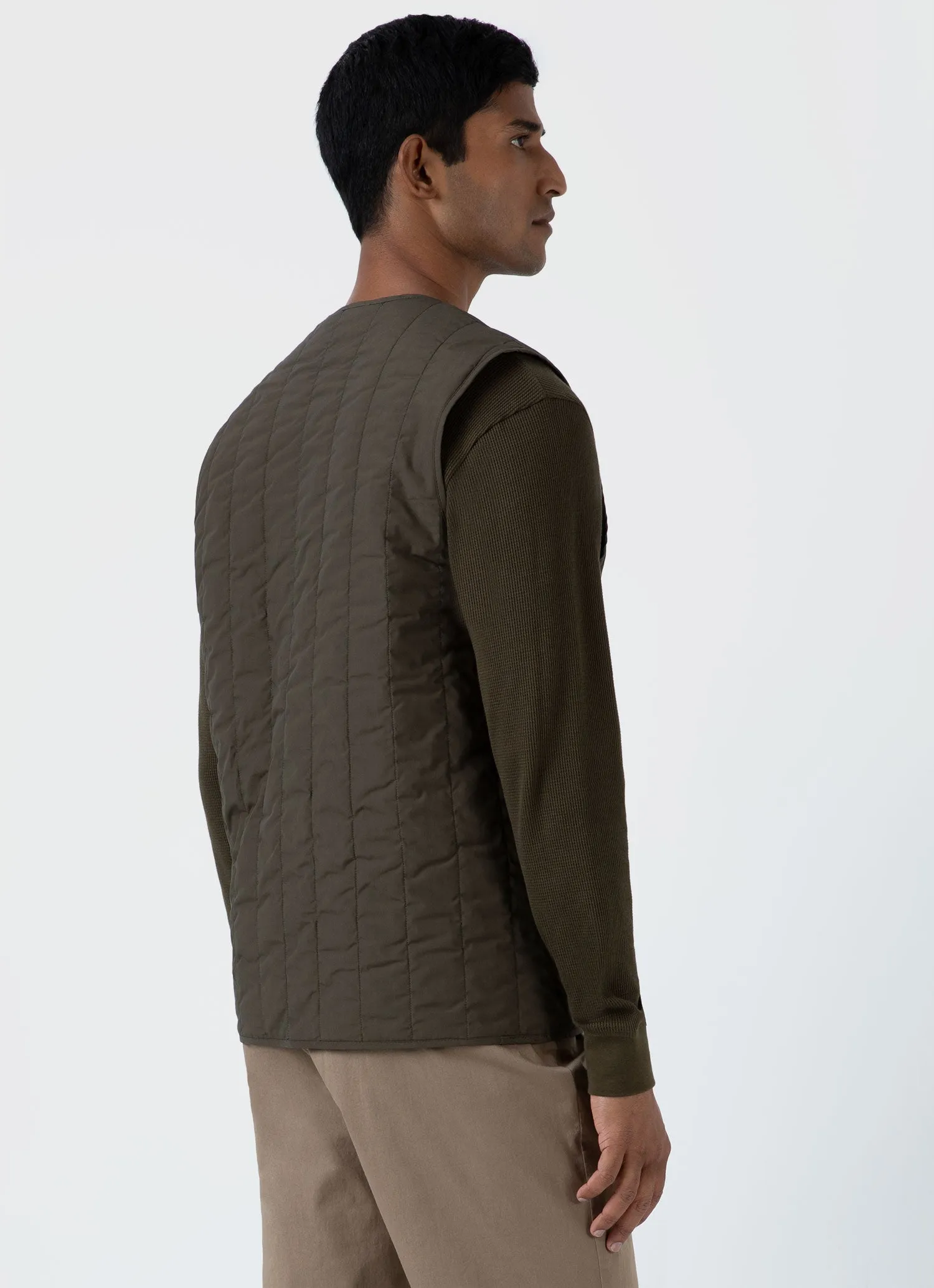 Men's Quilted Liner Gilet in Dark Olive sold by Sunspel product image thumbnail 5