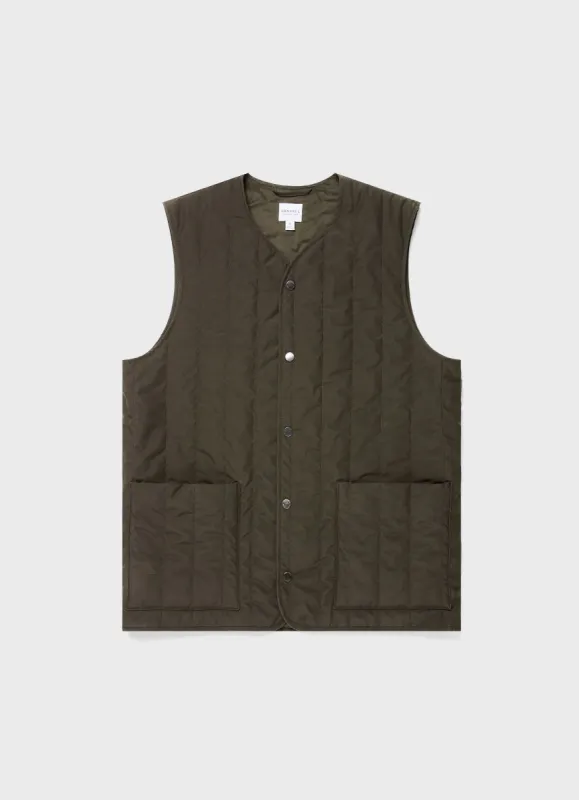 Men's Quilted Liner Gilet in Dark Olive sold by Sunspel