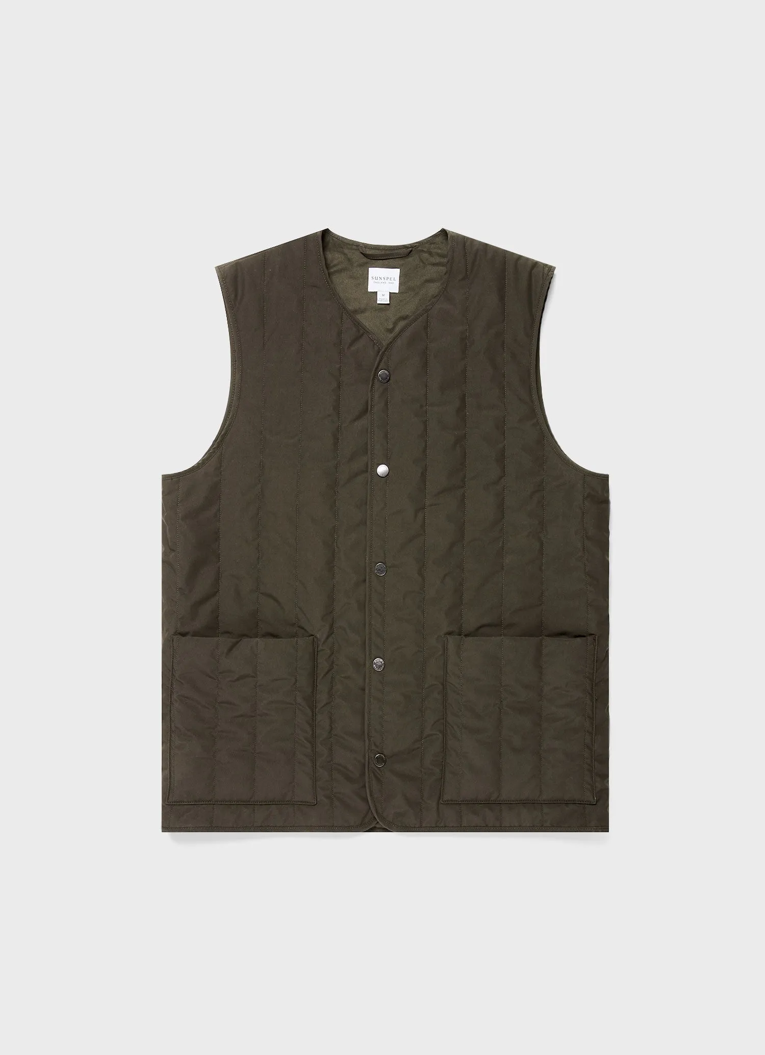 Men's Quilted Liner Gilet in Dark Olive sold by Sunspel