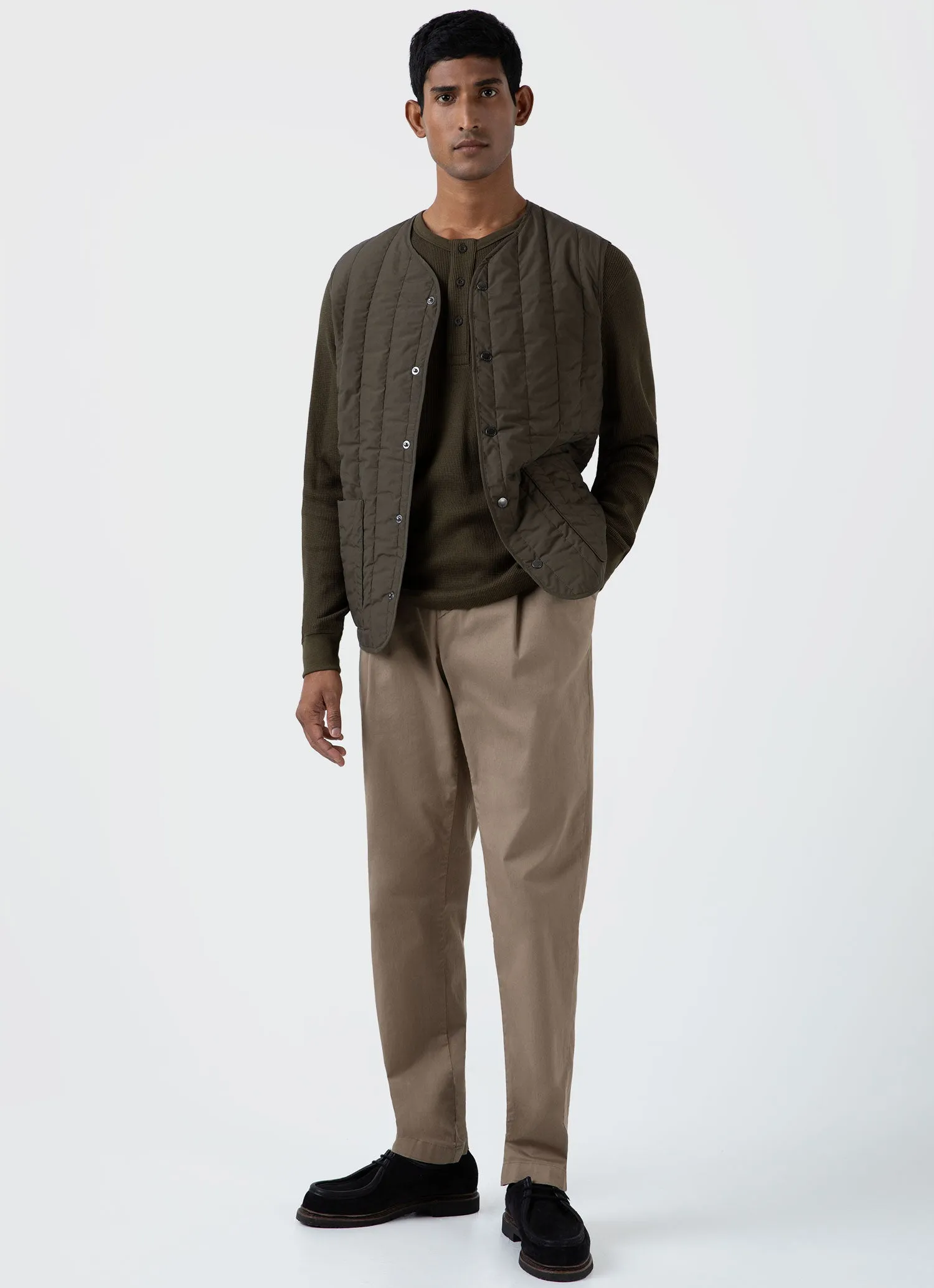 Men's Quilted Liner Gilet in Dark Olive sold by Sunspel product image thumbnail 3