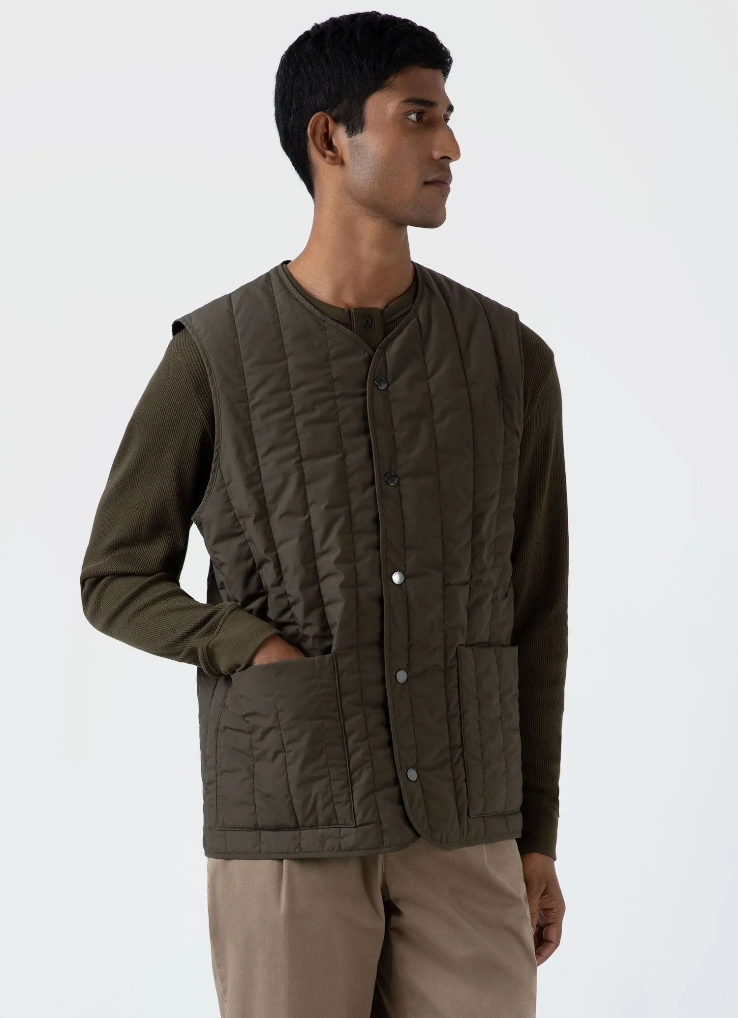 Men's Quilted Liner Gilet in Dark Olive sold by Sunspel product image thumbnail 2