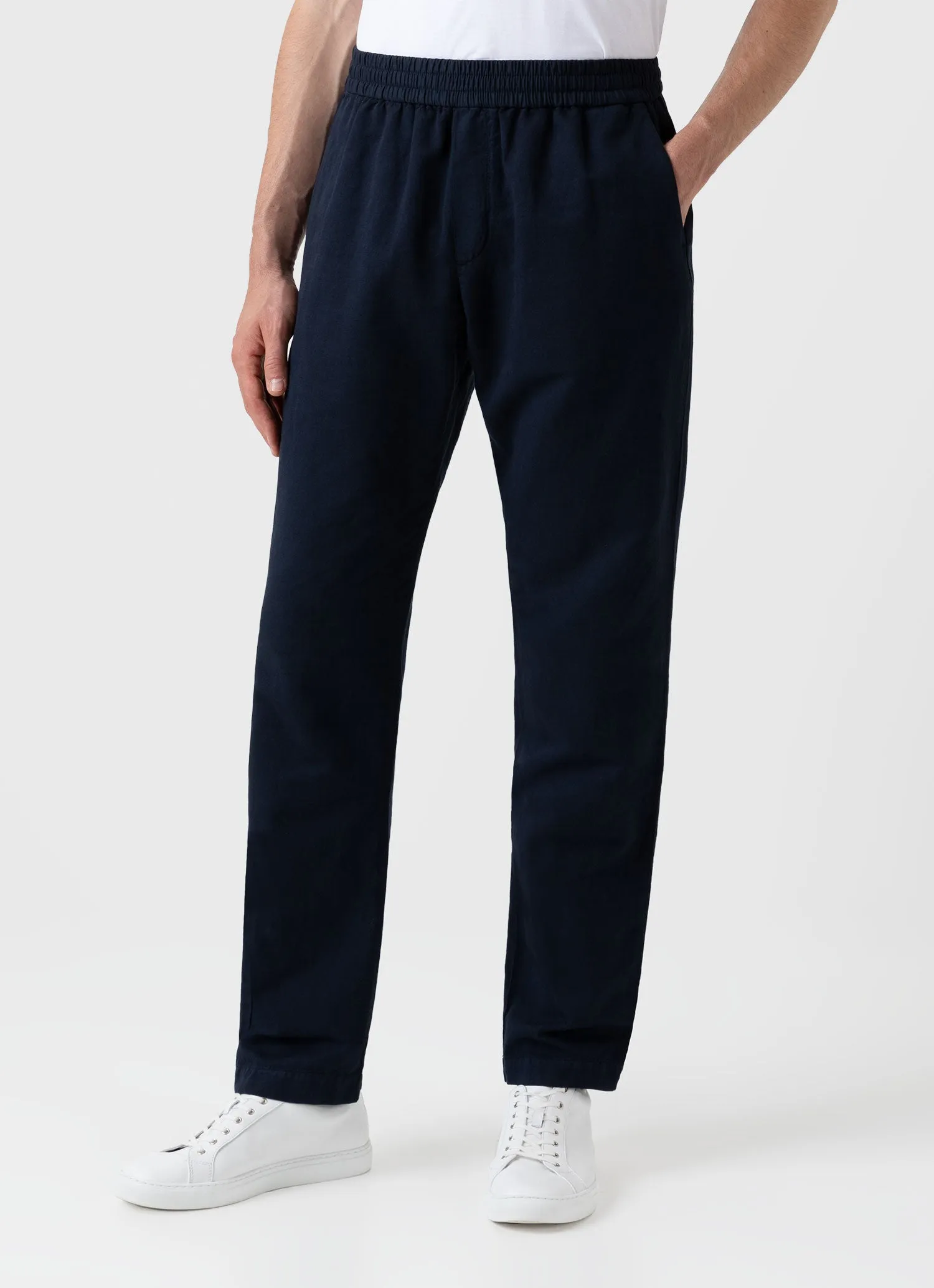 Men's Cotton Linen Drawstring Trouser in Navy sold by Sunspel product image thumbnail 2