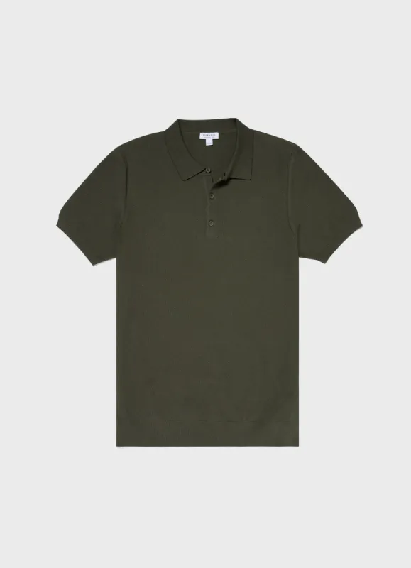 Men's Knit Polo Shirt in Hunter Green sold by Sunspel