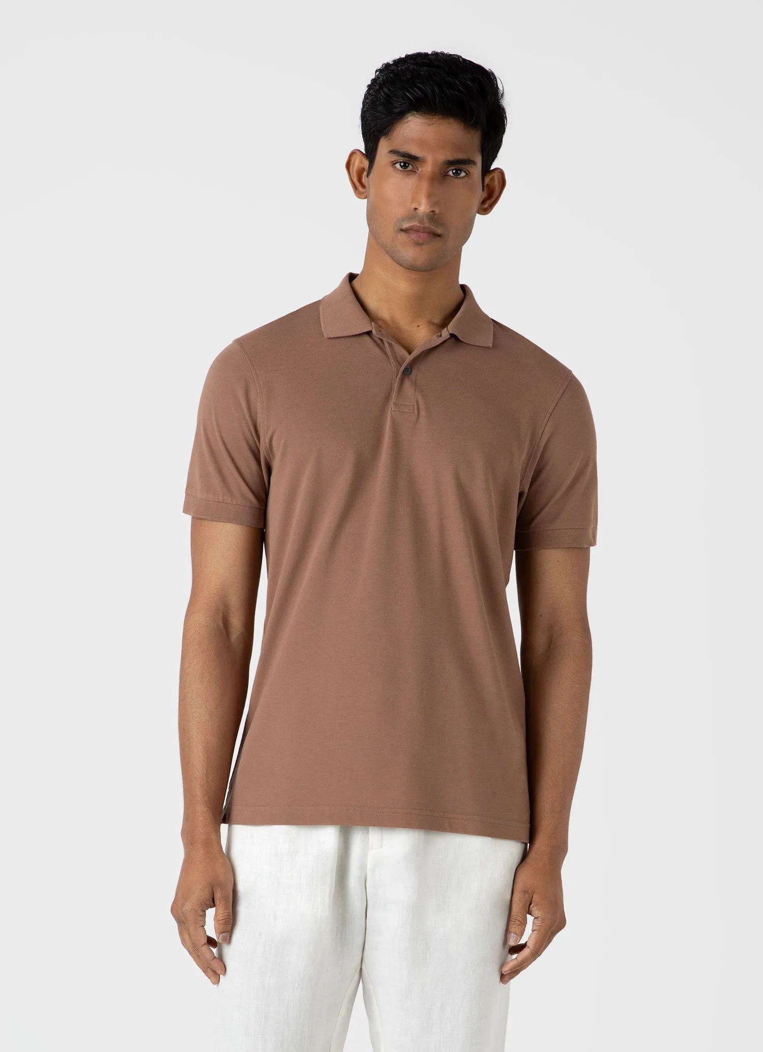 Men's Piqué Polo Shirt in Dark Sand sold by Sunspel product image thumbnail 2