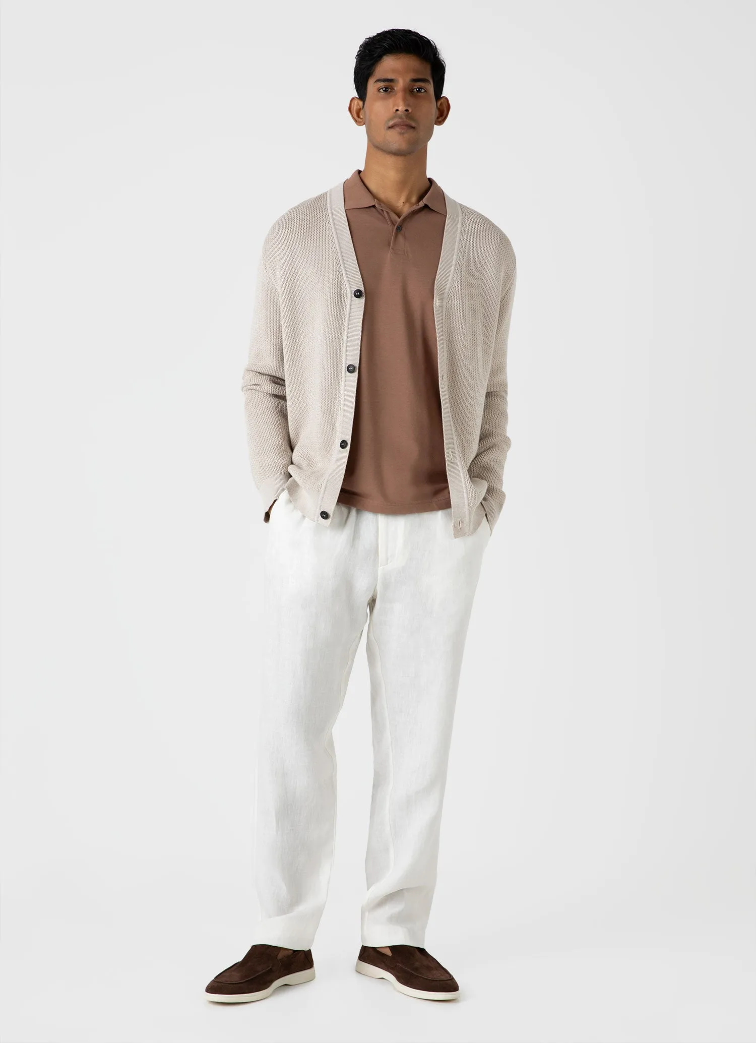 Men's Piqué Polo Shirt in Dark Sand sold by Sunspel product image thumbnail 3