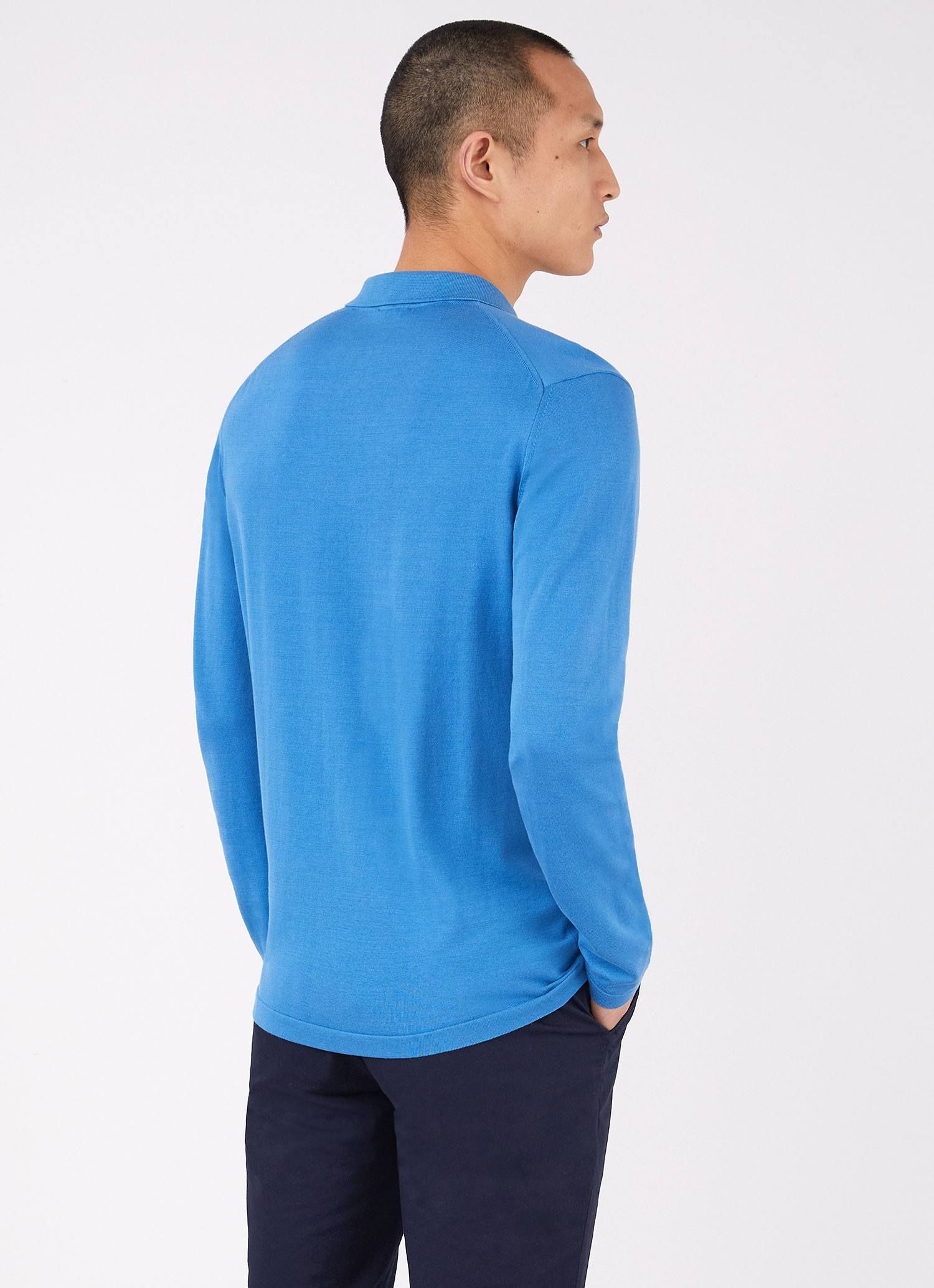 Men's Sea Island Cotton Long Sleeve Polo Shirt in Lake Blue sold by Sunspel product image thumbnail 4