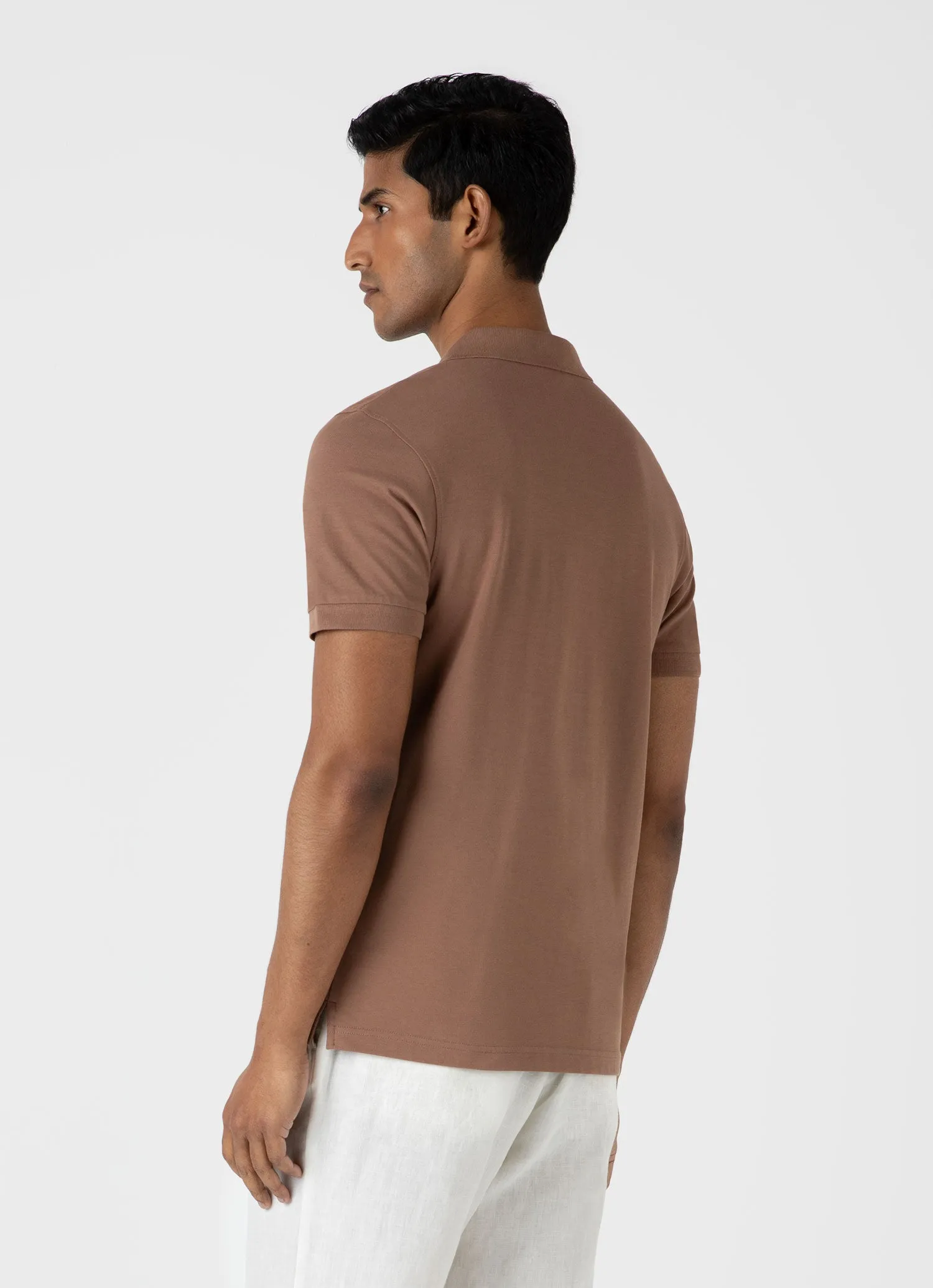 Men's Piqué Polo Shirt in Dark Sand sold by Sunspel product image thumbnail 5