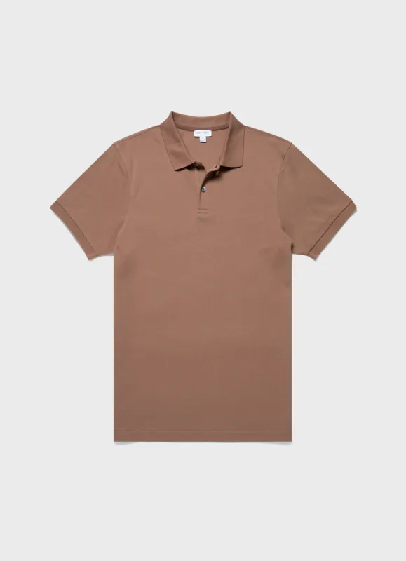 Men's Piqué Polo Shirt in Dark Sand sold by Sunspel
