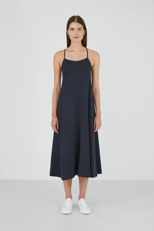 Women's Cotton Interlock Strap Dress in Black sold by Sunspel