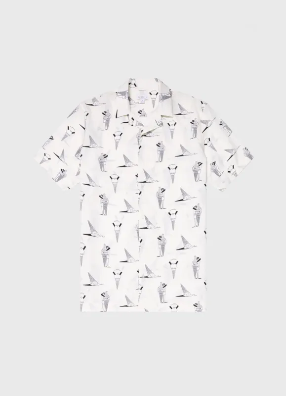 Men's Matt Blease Camp Collar Shirt in Ice Cream Print made by Sunspel