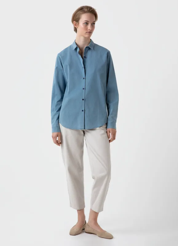 Women's Denim Rinse Shirt in Light Indigo sold by Sunspel
