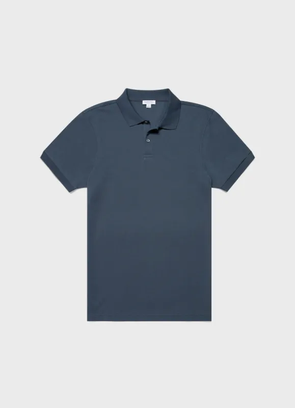 Men's Piqué Polo Shirt in Shale Blue sold by Sunspel