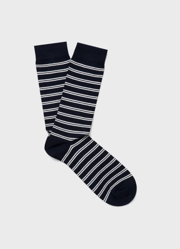 Men's Cotton Socks in Navy/Ecru sold by Sunspel