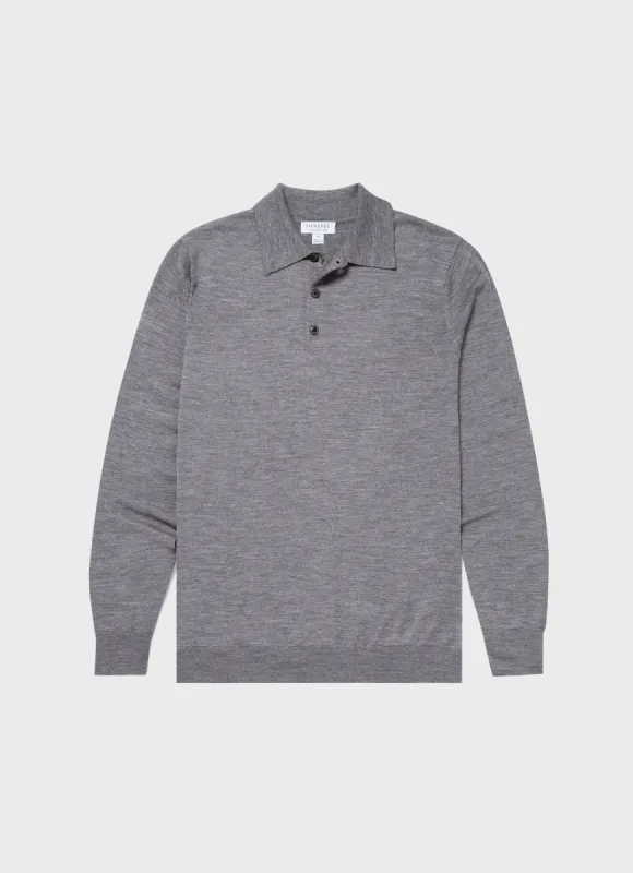 Men's Extra-Fine Merino Polo Shirt in Mid Grey Melange sold by Sunspel