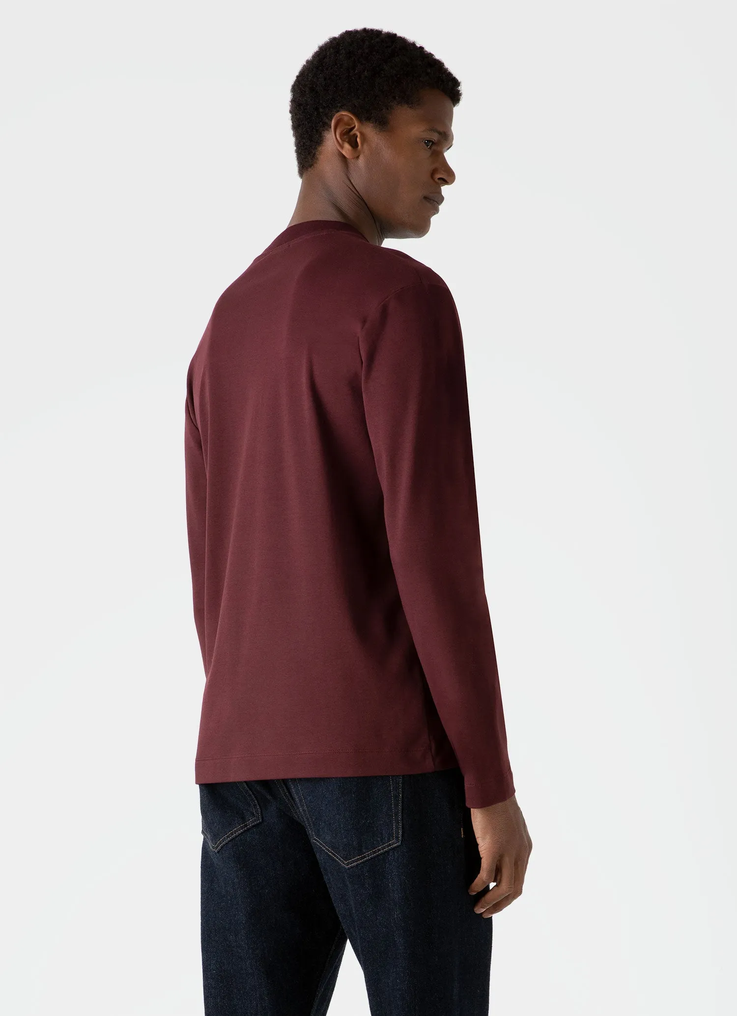 Men's Brushed Cotton Long Sleeve T-shirt in Maroon sold by Sunspel product image thumbnail 4