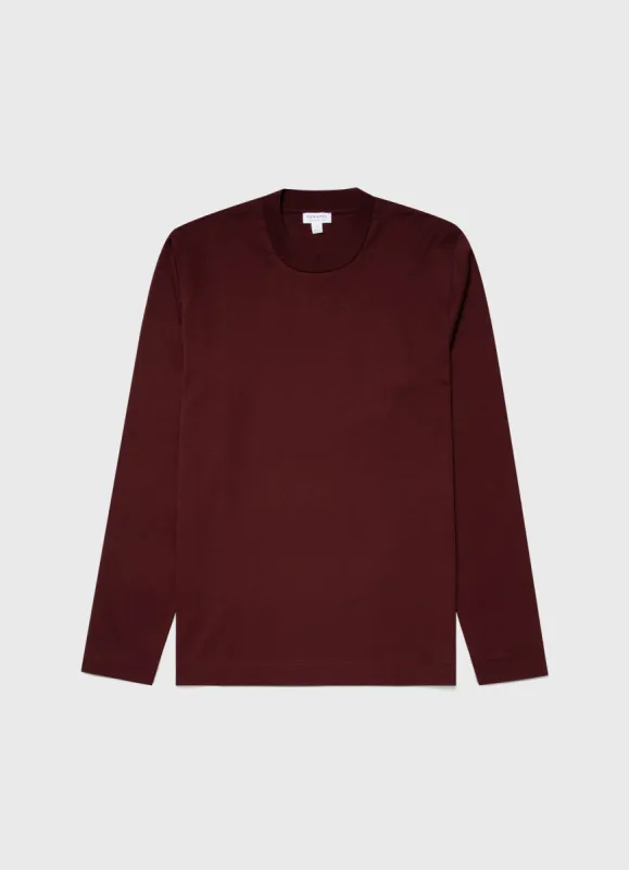 Men's Brushed Cotton Long Sleeve T-shirt in Maroon sold by Sunspel