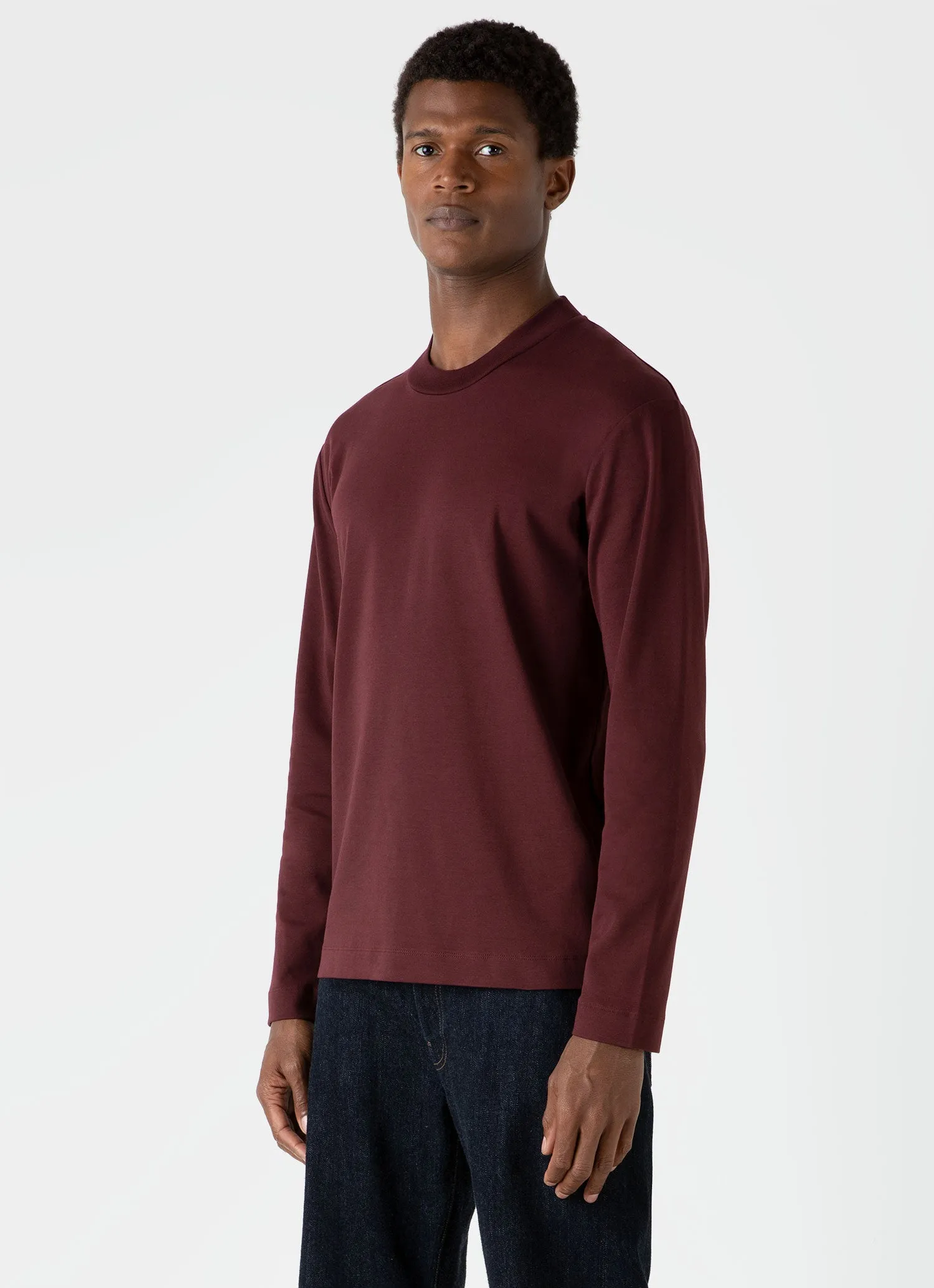 Men's Brushed Cotton Long Sleeve T-shirt in Maroon sold by Sunspel product image thumbnail 2