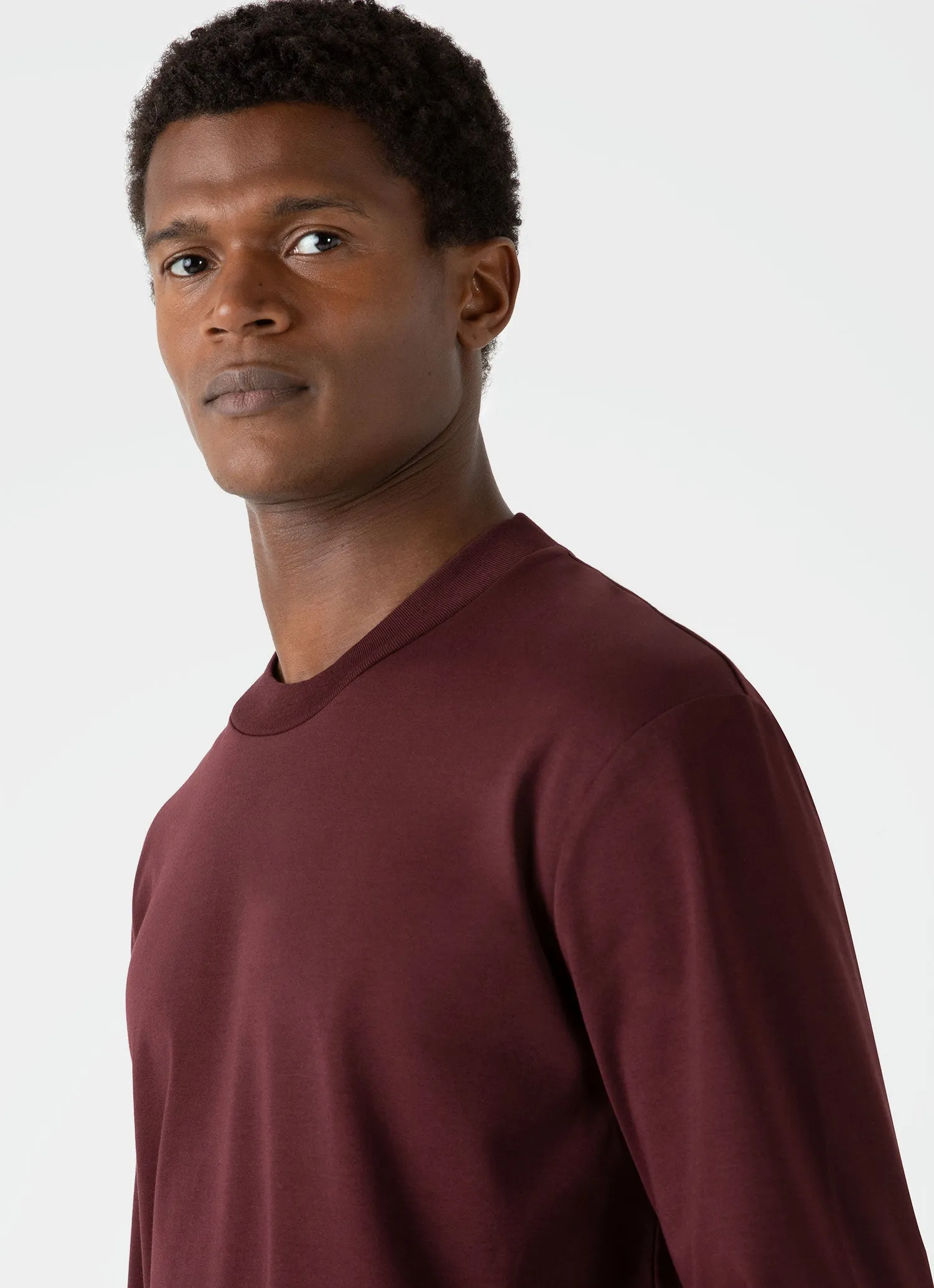 Men's Brushed Cotton Long Sleeve T-shirt in Maroon sold by Sunspel product image thumbnail 5