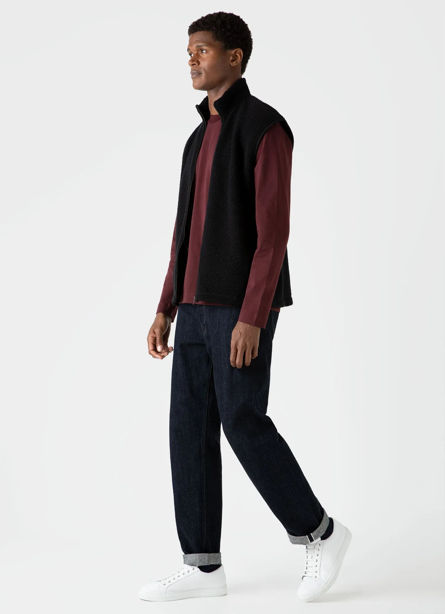 Men's Brushed Cotton Long Sleeve T-shirt in Maroon sold by Sunspel product image thumbnail 3