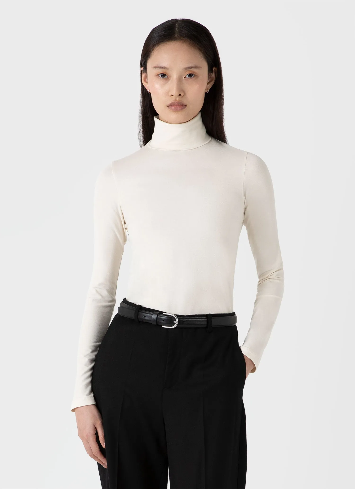Women's Long Sleeve Roll Neck Top in Ecru sold by Sunspel